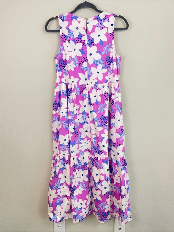 Easel‎ Purple Floral Sleeveless Tiered Poplin Midi Dress S Tropical Resortwear - Image 8