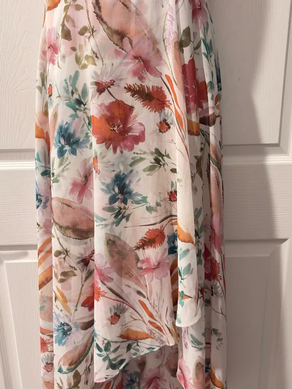Calvin Klein Floral Chiffon Maxi Dress - Blush, Coral, Teal - Image 4