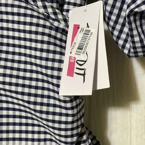 The Edit by Seventeen Juniors M Blue White Gingham Wrap Dress Puff Sleeve NWT - Image 7