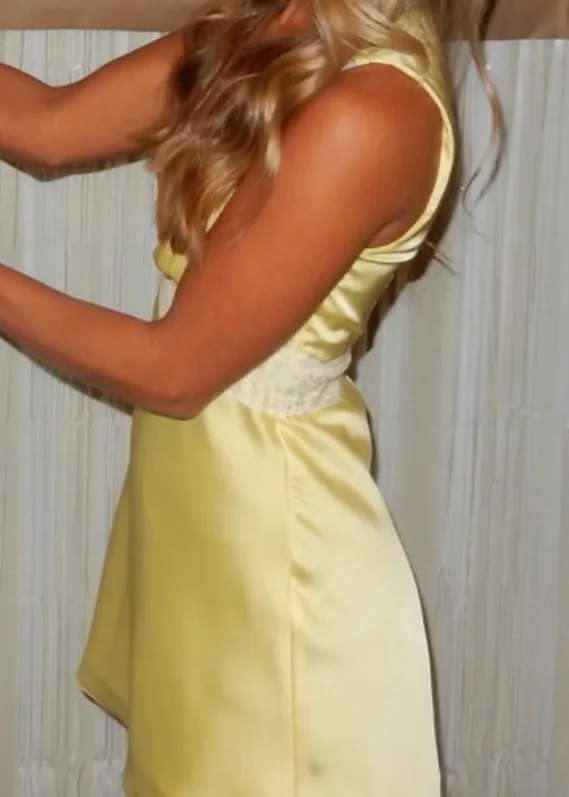 Fortunate One Yellow satin mini dress with lace - Image 3