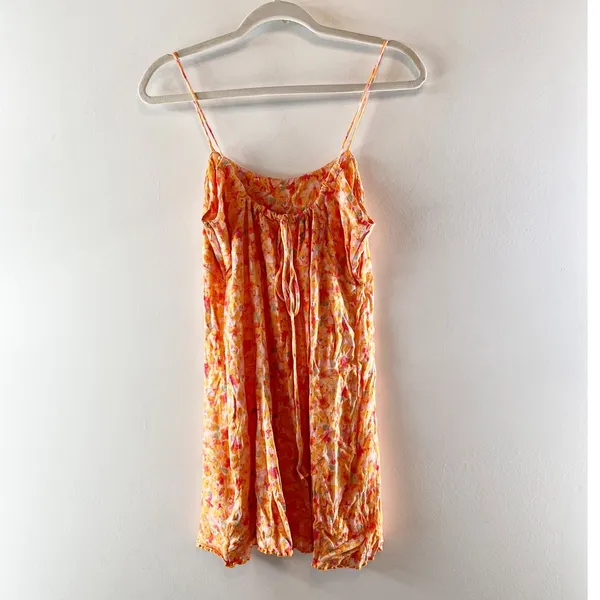 Free People Jaime Floral Tie Back Mini Slip Dress Orange Large - Image 3