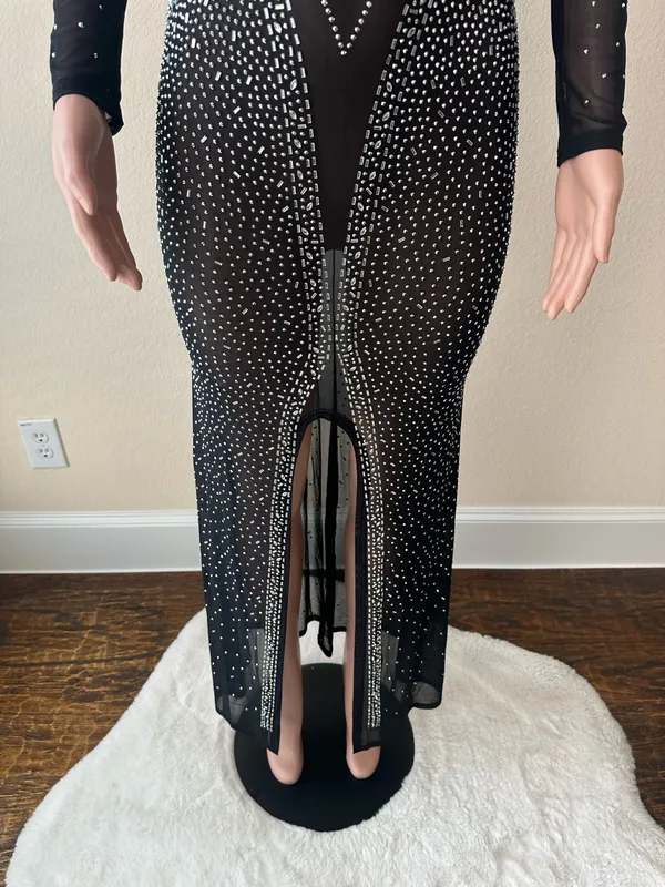 Brand New! Special Occasion Black Crystal Mesh Dress – Size Medium - Image 4