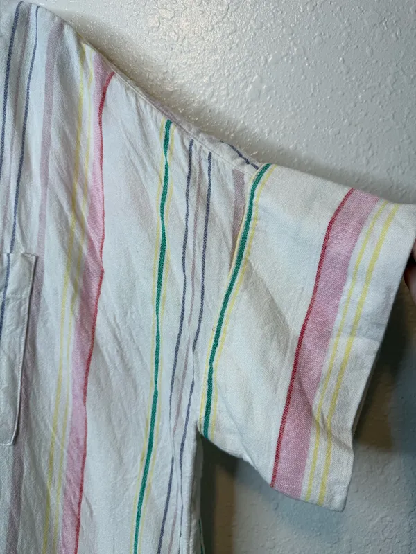 Madewell Striped Button Down Short Sleeve Daily Shirt Lighthouse Rainbow Size L - Image 2