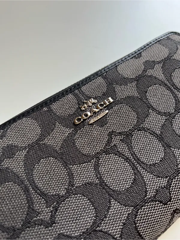 Coach Black and Gray Signature Zip Wallet - Image 3