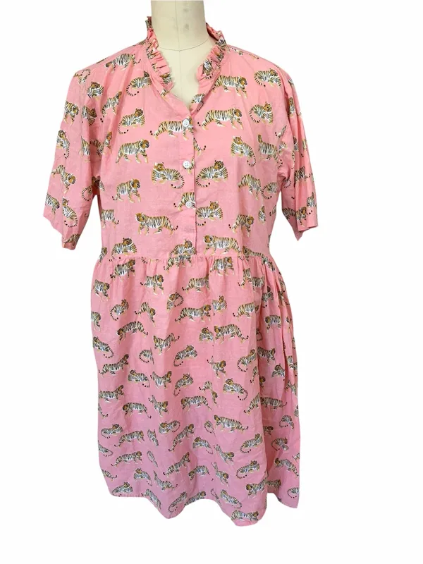 Little Tibet Boutique‎ cotton Pink Tiger Print Short Sleeve Sundress size s/m - Image 2