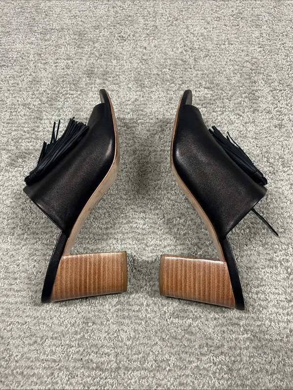 Loeffler Randall Clo Tassel Mules Womens 8.5 Black Leather stacked heels - Image 7