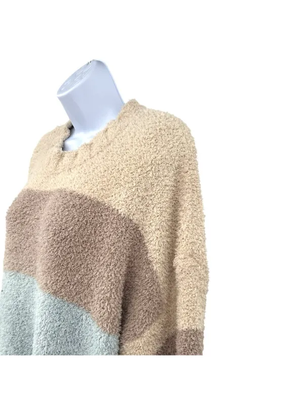 Altar'd State Fuzzy Oversized Colorblock Sweater Beige Brown Blue Size XXL - Image 3