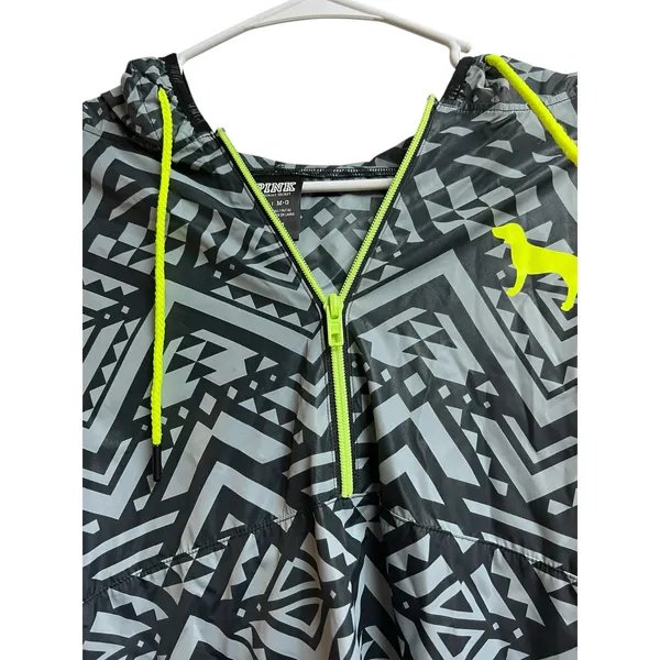 Victoria's Secret PINK Gray Black Aztec Print Anorak Pullover Windbreaker M/L - Image 2