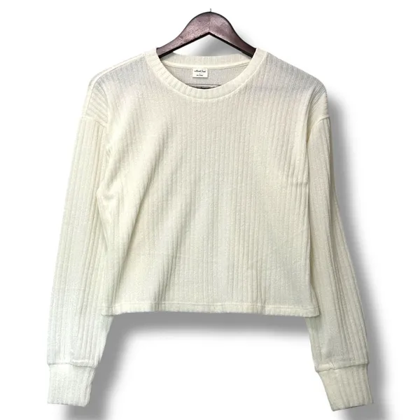 Wilfred Free Aritzia Ivory Ribbed Long Sleeve Sweater Sz S Minimalist Clean Girl - Image 2