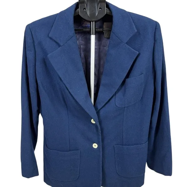 Vintage 80s Pendleton Blue Wool Blazer 100% Virgin Wool Tailored Jacket‎ USA - Image 4