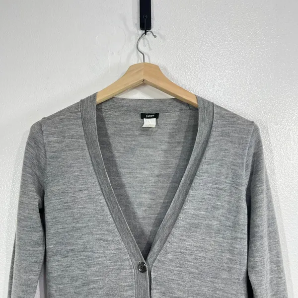 J.Crew 100% Merino Wool V-Neck Long Cardigan Sweater Women Small Gray ‎ Pocket - Image 5