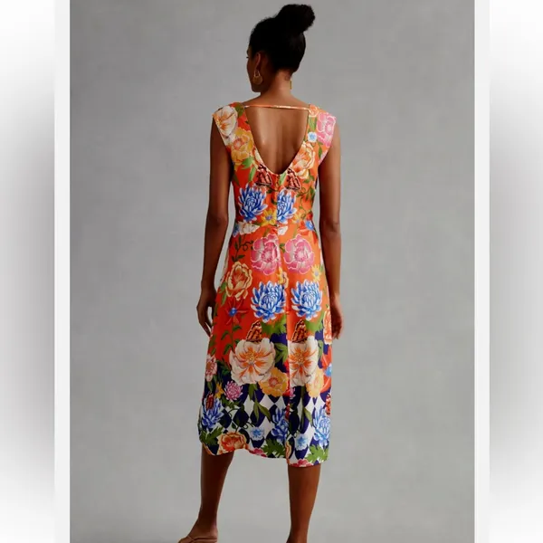 Anthropologie Painterly Open-Back Midi Dress in Watercolor Floral - Image 2