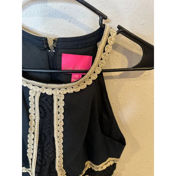 Lilly Pulitzer Layne Black‎ Gold Halter Sheath Cocktail Dress 6 - Image 2