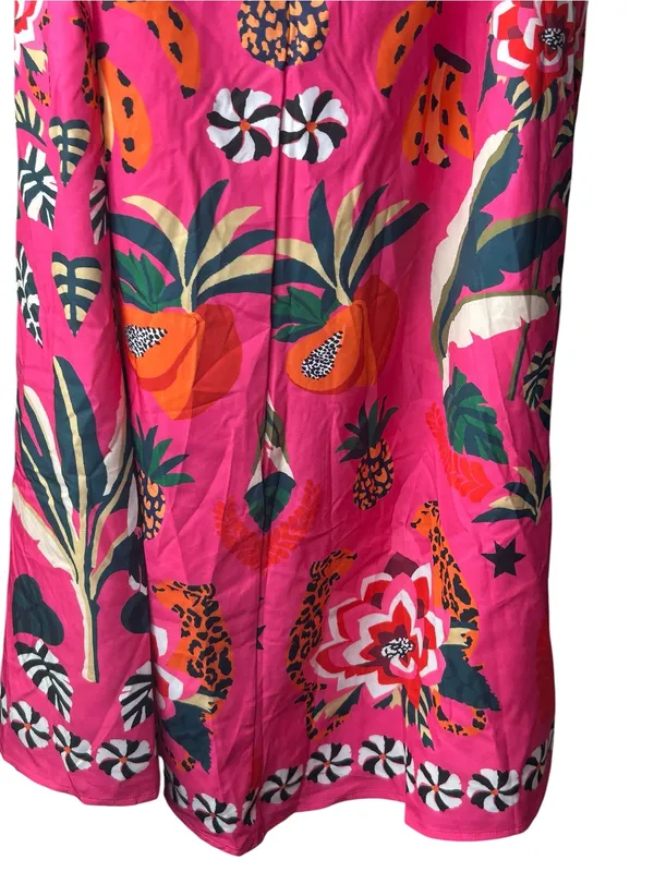 New Maxi skirt floral pineapple leopard bird print pink Medium Colarat - Image 3
