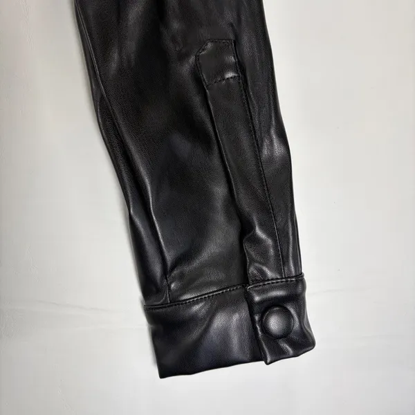 Fashion Womens Black Faux Leather Button Down Shirt‎ Oversized Shacket NEW Small - Image 3