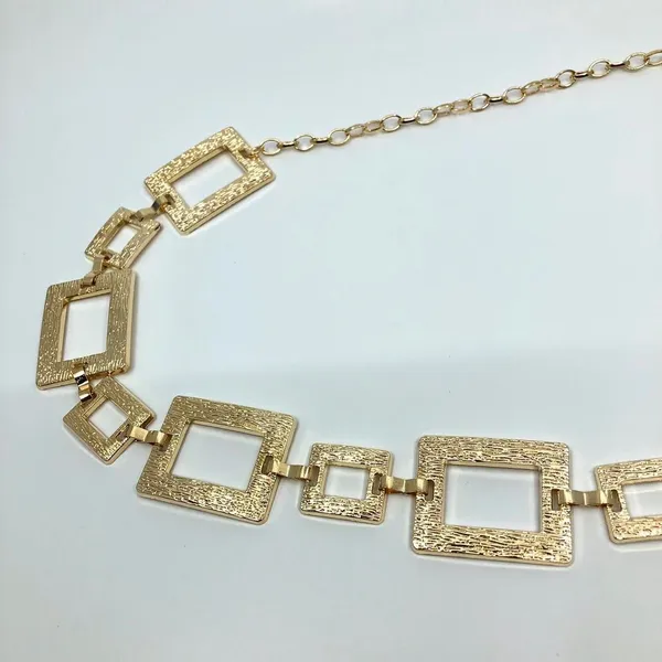 Y2K Geometric Gold Textured Square Link Chain Belt, Up to 44 Inches, X7GA1140 - Image 8