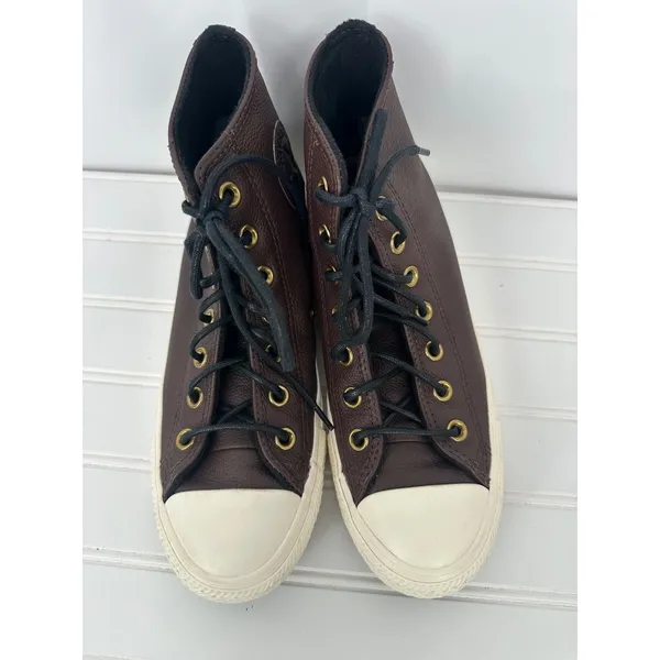 Converse Chuck Taylor All Star Leather High Top Sneakers Brown Men 5.5 Women 7.5 - Image 9