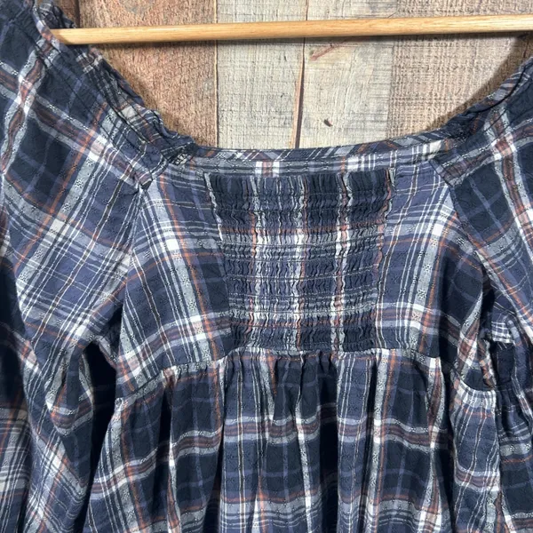 Universal Thread Plaid Peasant Mini Dress Cottagecore Prairie Blue Small Boho - Image 7