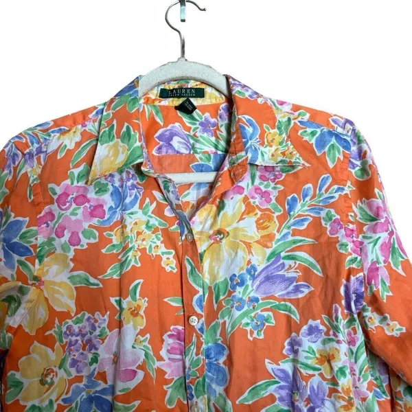 Lauren Ralph Lauren Top Womens Large Multicolor Floral Bright Button Up Blouse - Image 2