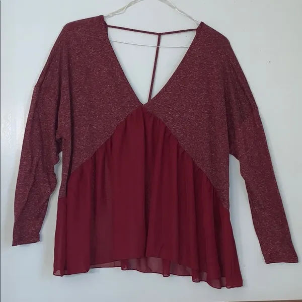 Long Sleeve Plunge Neck Asymmetric Swing Blouse - Image 2
