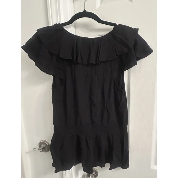 Old Navy Black Off Shoulder Ruffle Top Blouse Womens Medium Tall M - Image 5