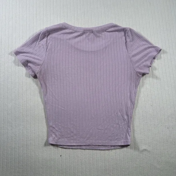 Bozzolo Women Ribbed Crop Top S Small Purple Lavender Short Sleeve Crew Neck Tee - Image 6