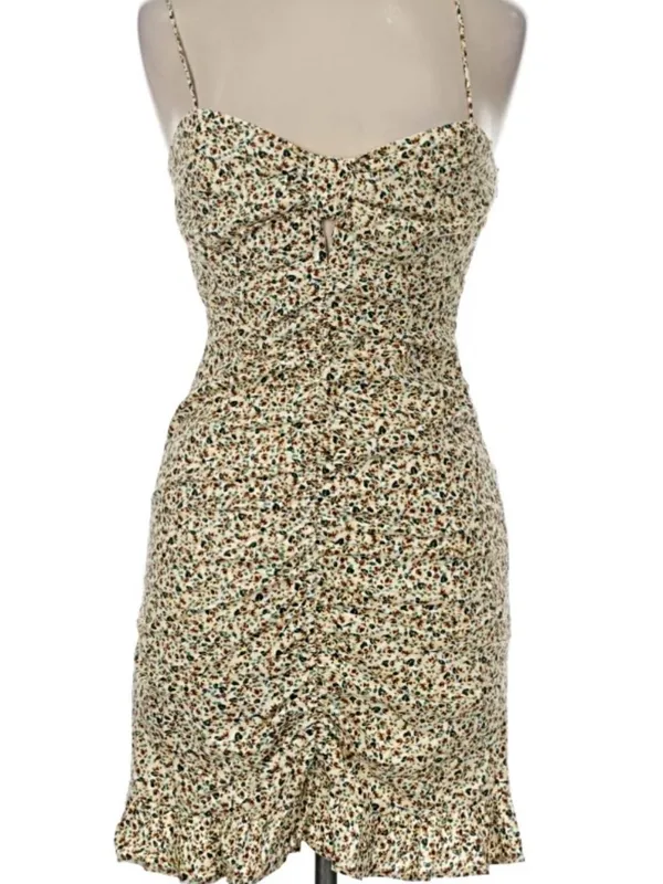 Zara White Floral Ruched Spaghetti Strap Mini Dress XS - Image 3
