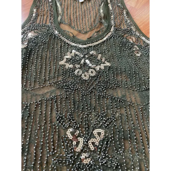 Love Culture‎ Sheer Green and Gold Sequin Tank - Image 2