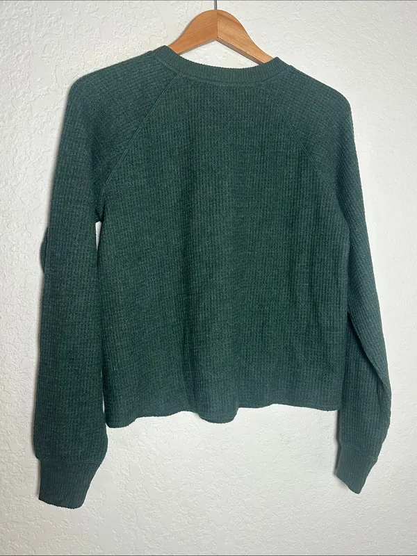 NEW Old Navy Forest Green Waffle Henley Tall Fall Winter Cozy Hayride Western - Image 5
