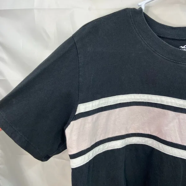 Hollister‎ women's black striped cropped short sleeve relaxed casual shirt tee S - Image 2