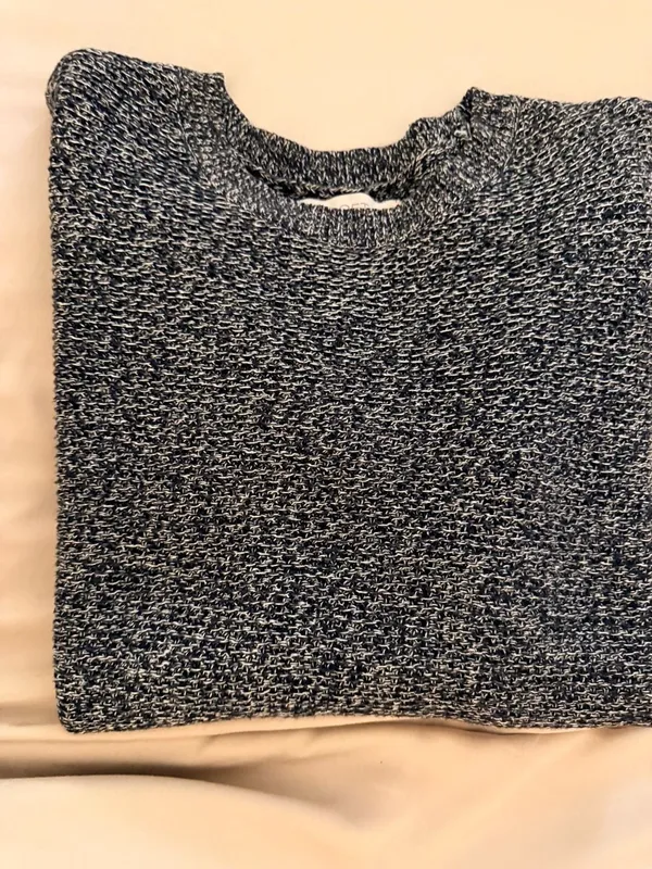 LOFT Black White Marled Crew Neck Sweater with Button Cuffs Size L - Image 4