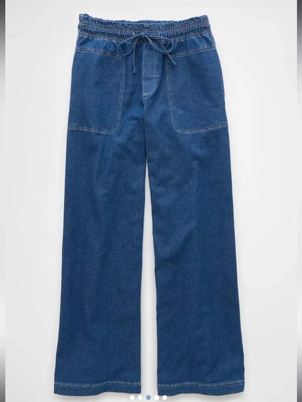 NWT!! American Eagle Dreamy Drape Linen Blend Pull-On Pants in Indigo - Image 3