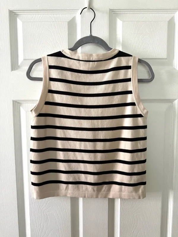 Striped Sweater Button Up Sweater Vest Tan Size XS - Image 12