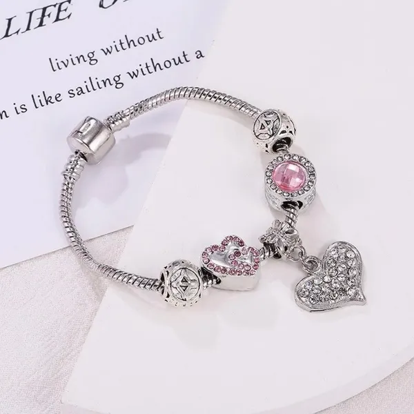 Women's Silver Plated Crystal Love Heart Charm Bracelet - Image 2