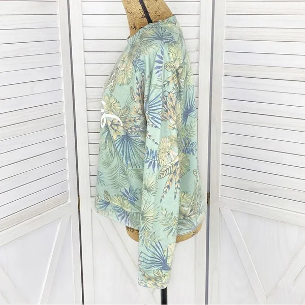 Body Glove Let's Get Salty Tropical Print Shirt Green Small‎ Crop Sweatshirt - Image 2