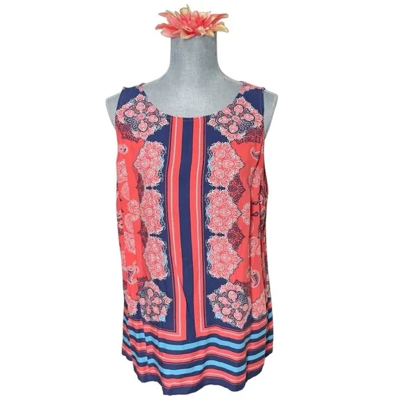 Figueroa and Flower Top Womens L Paisley Multicolor Print Rayon Tank Button Back - Image 2