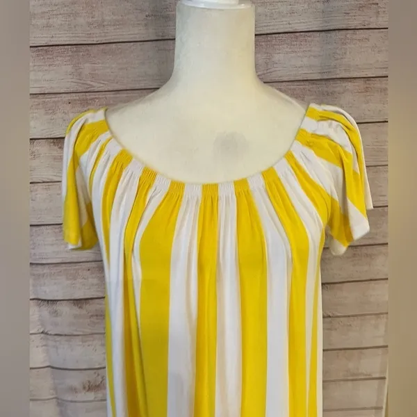 ASOS Yellow and White Striped Short Sleeve Relaxed Fit Midi Dress size 4 - Image 2