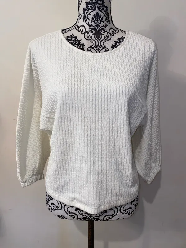 Anthropologie Arya Textured Scoopneck Boho Sweater 3/4 Balloon Sleeve Size XS - Image 2