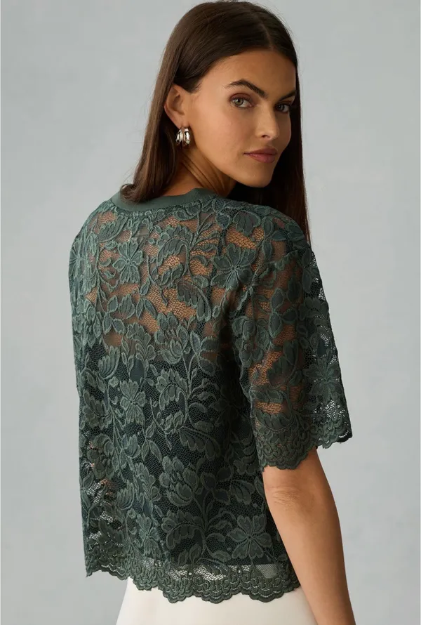Dolan Boxy Anthropologie Lace Tee Green - Image 2