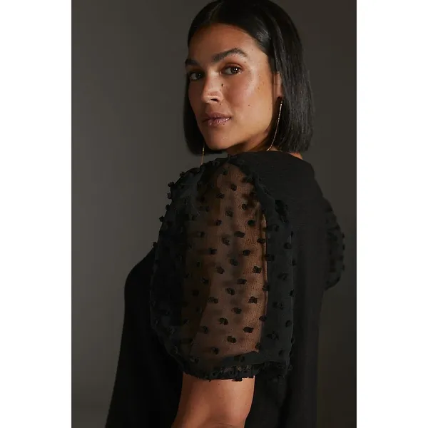 Maeve by Anthropologie Black Peplum Sheer Sleeve Blouse Size Medium - Image 4