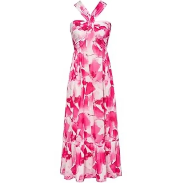 Grace Karin Criss Cross Halterneck Flowy A Line Maxi Dress in‎ Pink Watercolour - Image 3