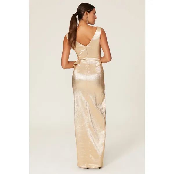 Black Halo Gold Hendricks Sleeveless V-Neck Metallic Cocktail Evening Gown 8 - Image 3