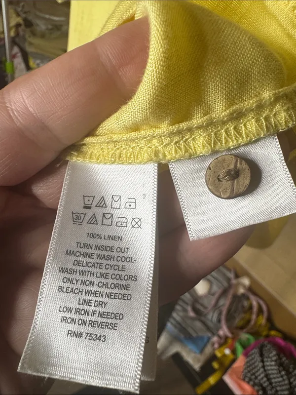Tahari 100% Linen Button Down Shirt Butter Yellow Size Medium - Image 7