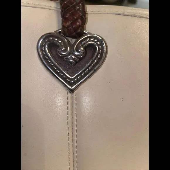 Bug Brighton Braided Leather Cream Handbag Purse‎ Tote 14”x10.5”x5” - Image 10