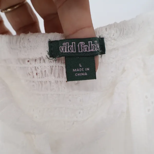 Wild Fable White Eyelet Puff Sleeve Corset Crop Top Large Smocked Back Cotton - Image 2