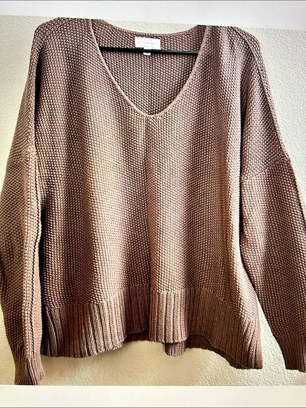 Lucky Brand Waffle Slouchy V-Neck Sweater Brown - Image 2