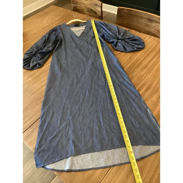 Padova Colombia kaftan denim jean balloon sleeve v neck boho resort Midi dress 6 - Image 4