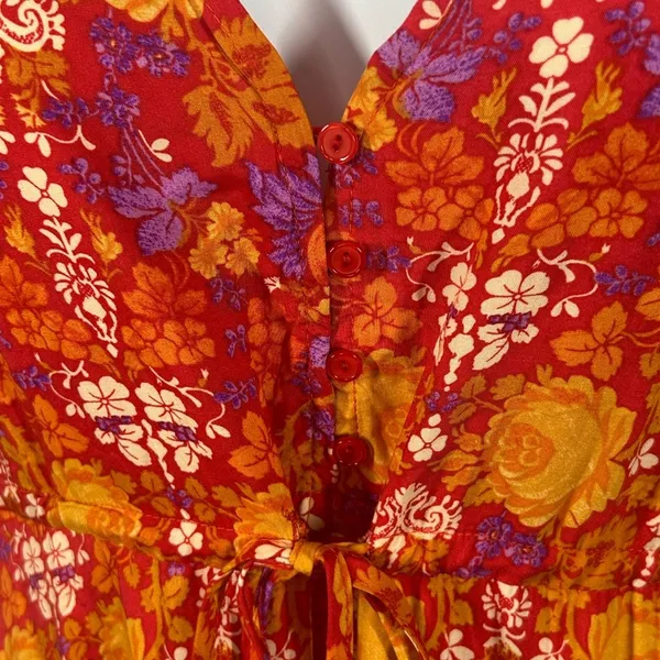 Floral Prairie Maxi Dress Small Boho Festival Cottagecore Orange Pink Romance - Image 9