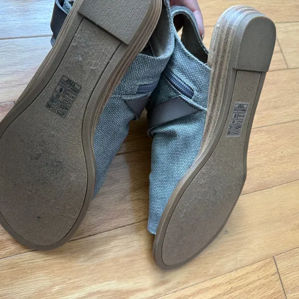 Blowfish‎ Malibu 8 Gray Sandals Canvas Ruched Strappy Zip Boho Flat - Image 4
