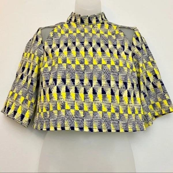 Mustard Seed Yellow Blue Geo Print Crop Top Size S - Image 2